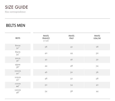 louis vuitton belt width chart